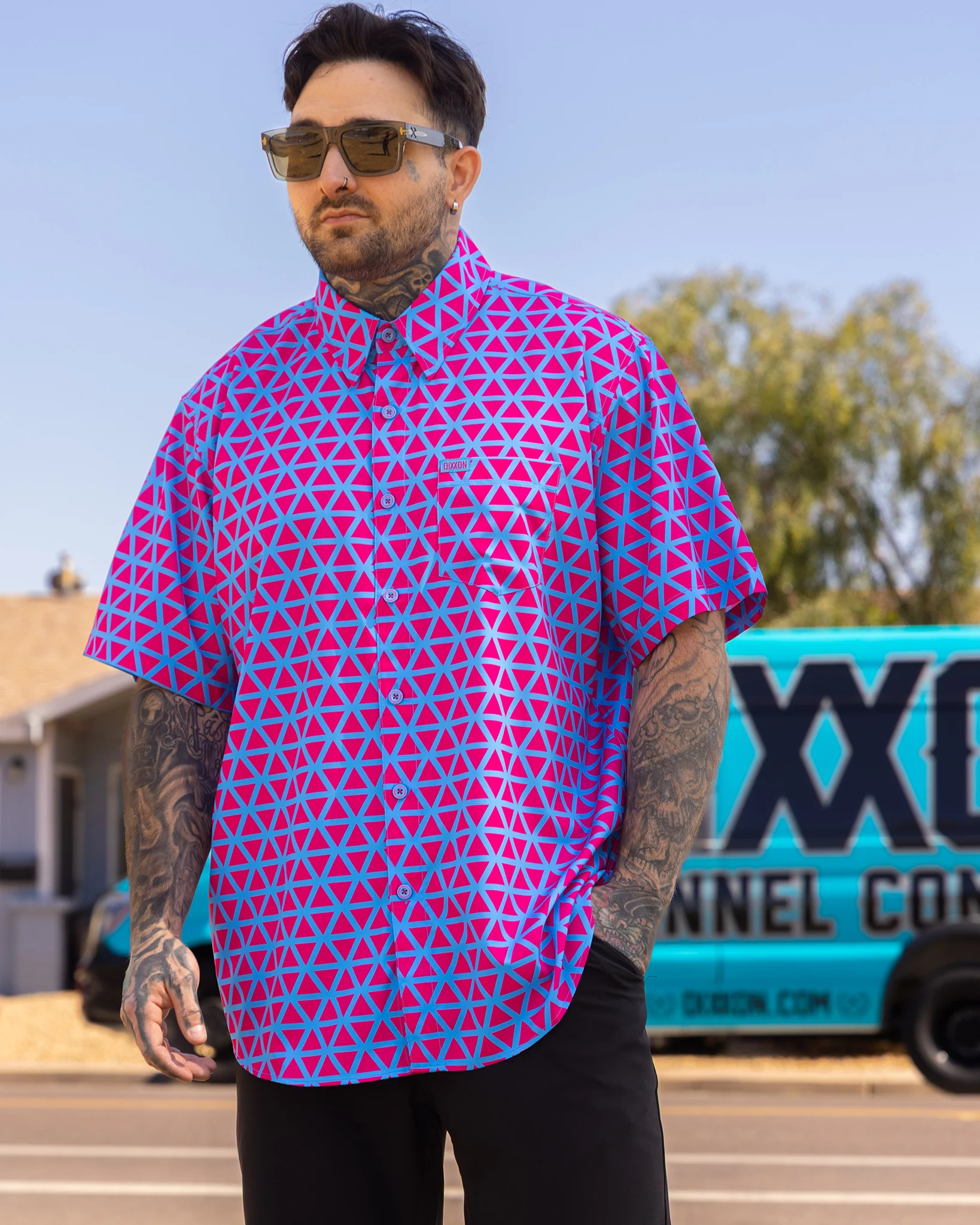 ENIGMA PINK & BLUE PARTY SHIRT SHORT SLEEVE BUTTON UP - MENS - Image 4