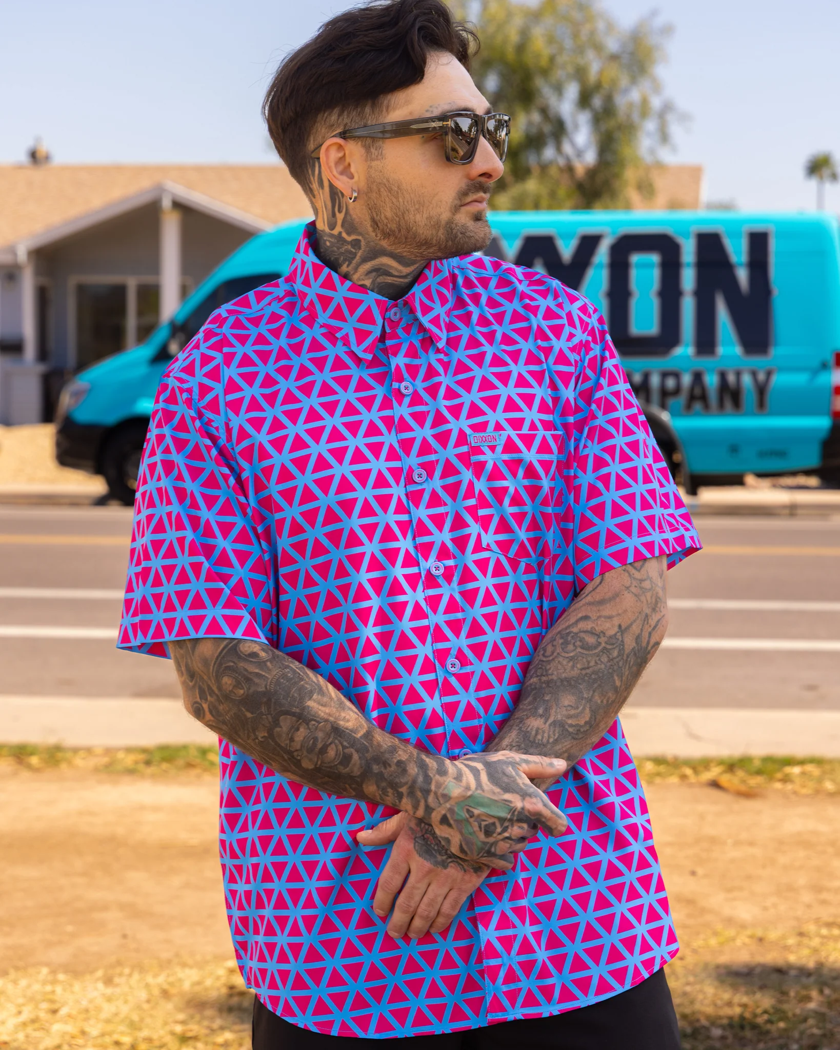 ENIGMA PINK & BLUE PARTY SHIRT SHORT SLEEVE BUTTON UP - MENS - Image 9