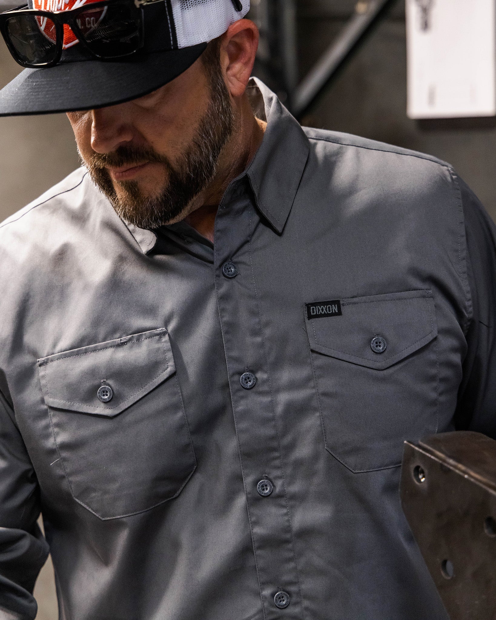 WORKFORCE LONG SLEEVE WORK SHIRT CHARCOAL - MENS - Image 4